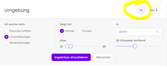 Suchfilter bei der Umgebungssuche