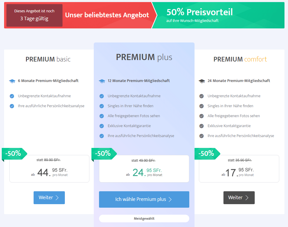 Preisvorteile von 50% in der Schweiz